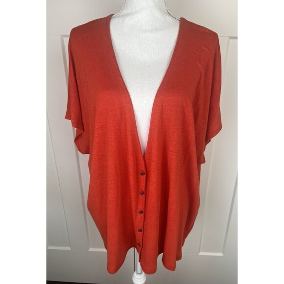Eileen Fisher 100% Linen Button-Front Cardigan Red Lagenlook Coastal Size 3X - Picture 1 of 10